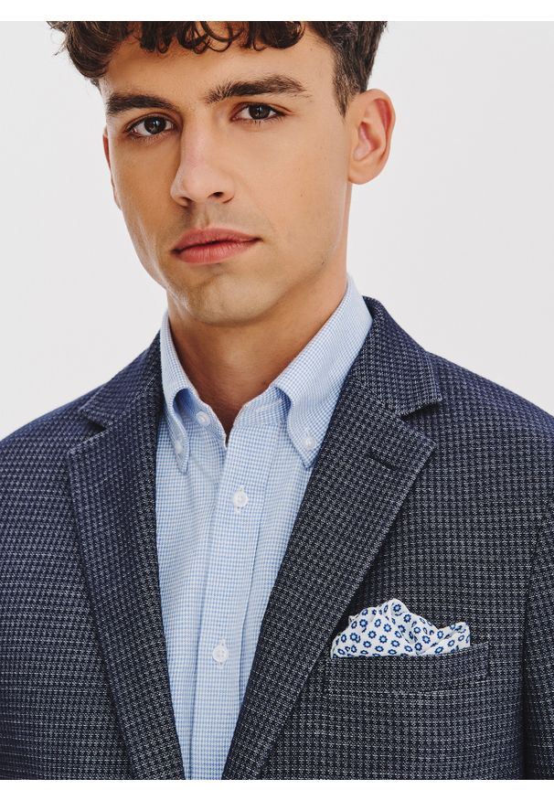 Pako Lorente - PAKO LORENTE - Casualowa marynarka męska w kolorze granatowym. Okazja: na co dzień. Kolor: niebieski. Materiał: bawełna, poliester, elastan. Styl: casual