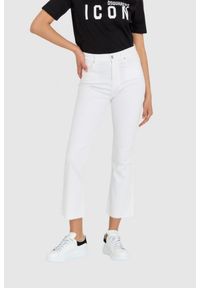 7 FOR ALL MANKIND Białe jeansy damskie z poszerzoną surowo zakończoną nogawką HW Slim Kick. Kolor: biały