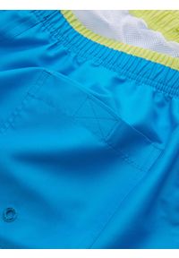 Ombre Clothing - Spodenki męskie kąpielówki z dwukolorowym ściągaczem – niebieskie V6. Okazja: na plażę. Kolor: niebieski. Materiał: poliester, materiał. Wzór: haft, jednolity. Sezon: lato #3