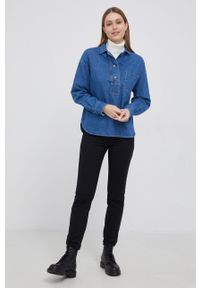 Pepe Jeans Bluzka jeansowa Riley damska gładka. Kolor: niebieski. Materiał: denim. Długość: krótkie. Wzór: gładki