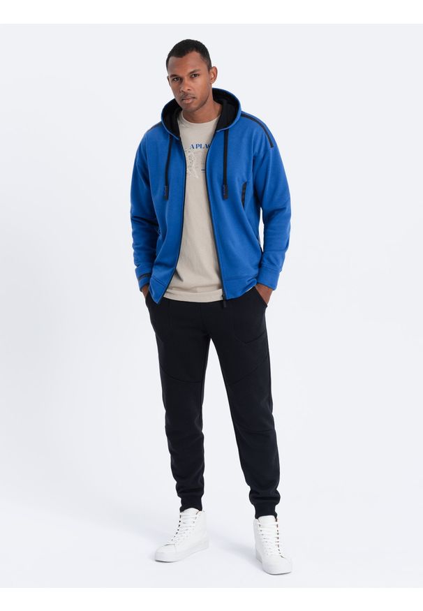 Ombre Clothing - Bluza męska rozpinana z kapturem - niebieska V5 - Rozmiar: XL. Typ kołnierza: kaptur. Kolor: niebieski. Materiał: poliester, bawełna. Wzór: geometria