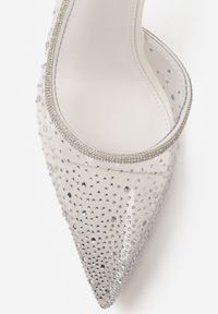 Renee - Białe Szpilki Slingback z Transparentną Cholewką i Cyrkoniami Liaceran. Okazja: na imprezę. Kolor: biały. Szerokość cholewki: normalna. Obcas: na szpilce. Styl: wizytowy, glamour #5