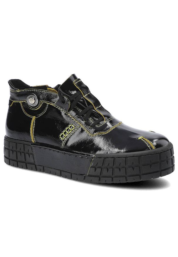 Czarne Sneakersy Simen Damskie Stylowe Obuwie. Okazja: na co dzień. Kolor: czarny. Materiał: lakier, skóra. Wzór: aplikacja. Styl: elegancki