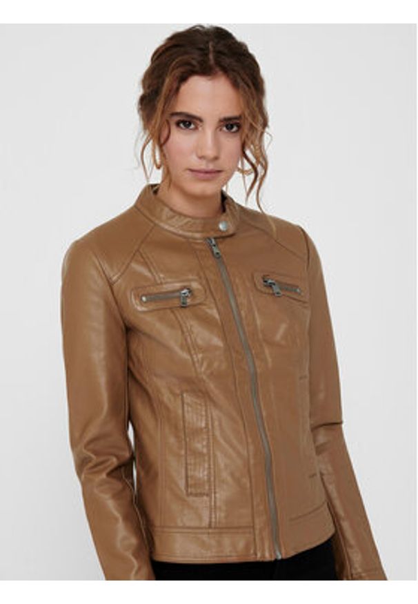 only - ONLY Kurtka z imitacji skóry Bandit 15081400 Brązowy Regular Fit. Kolor: brązowy. Materiał: wiskoza, skóra