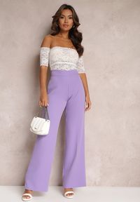 Renee - Jasnofioletowe Spodnie Szerokie High Waist Dule. Stan: podwyższony. Kolor: fioletowy. Materiał: tkanina #1