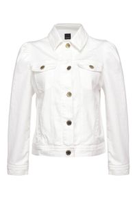 Pinko - PINKO - Biała kurtka jeansowa Betty 1. Typ kołnierza: kołnierzyk klasyczny. Kolor: biały. Materiał: jeans. Długość rękawa: długi rękaw. Długość: długie. Sezon: wiosna, lato. Styl: klasyczny
