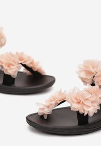 Renee - Czarno-Beżowe Sandały z Rzepem i Aplikacją z Kwiatów Dytia. Kolor: beżowy. Wzór: aplikacja, kwiaty #3