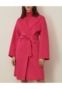 Marella - MARELLA - Różowy płaszcz z wełny. Kolor: różowy, wielokolorowy, fioletowy. Materiał: wełna. Styl: klasyczny