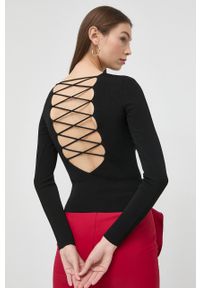 Elisabetta Franchi sweter damski kolor czarny lekki. Kolor: czarny. Materiał: dzianina. Długość rękawa: długi rękaw. Długość: długie. Wzór: gładki #5