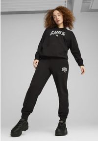 Puma - Damskie wygodne spodnie dresowe PUMA CLASS PUMA Black. Kolor: czarny. Materiał: dresówka. Wzór: nadruk