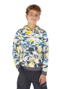 Guess bluza bawełniana dziecięca kolor żółty z kapturem wzorzysta. Typ kołnierza: kaptur. Kolor: żółty. Materiał: bawełna