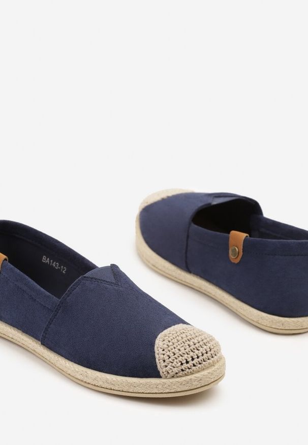 Born2be - Granatowe Espadryle ze Zdobieniami z Plecionki i Elastyczną Wstawka Nelithae. Kolor: niebieski. Wzór: aplikacja. Sezon: lato. Styl: elegancki