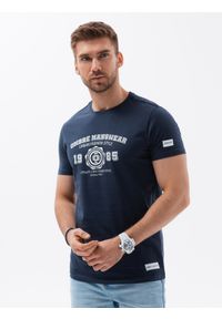 Ombre Clothing - T-shirt męski bawełniany z nadrukiem - granatowy V3 S1748 - M. Kolor: niebieski. Materiał: bawełna. Długość rękawa: krótki rękaw. Długość: krótkie. Wzór: nadruk. Styl: klasyczny #6