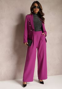 Renee - Fioletowe Szerokie Spodnie w Eleganckim Stylu Hanessame. Kolor: fioletowy. Styl: elegancki #4