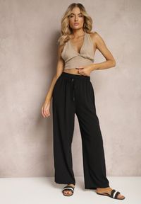Renee - Czarne Spodnie High Waist ze Sznurkiem w Talii i Prostą Nogawką Raveann. Okazja: na co dzień. Stan: podwyższony. Kolor: czarny. Styl: casual