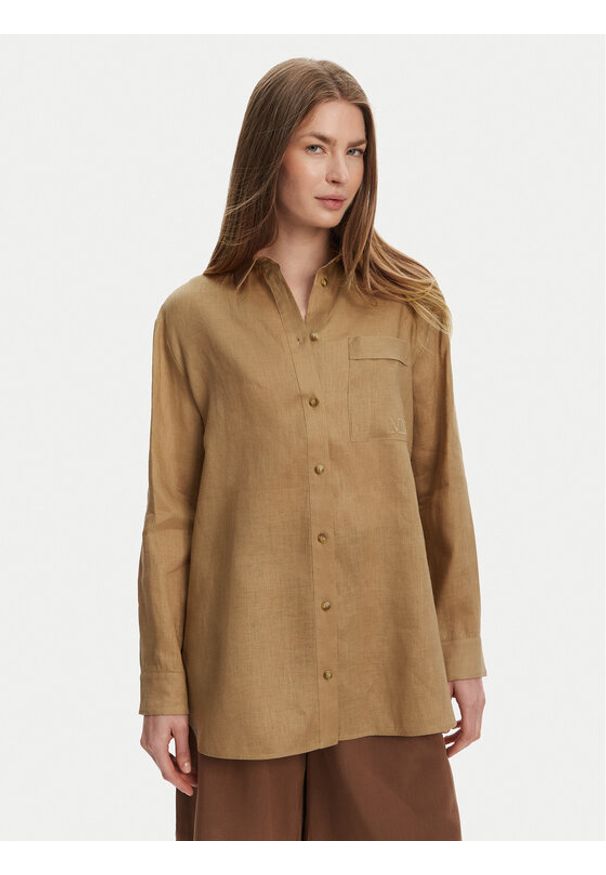 Max Mara Koszula Noel 2516111018 Brązowy Regular Fit. Kolor: brązowy. Materiał: len