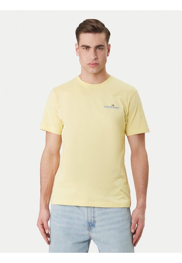 Guess Jeans T-Shirt M6GIC0 K8HM0 Żółty Regular Fit. Kolor: żółty. Materiał: bawełna