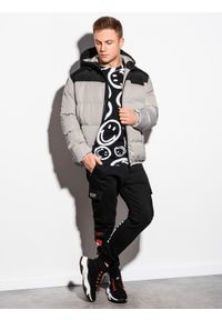 Ombre Clothing - Kurtka męska zimowa pikowana C458 - szara - XL. Kolor: szary. Materiał: poliester. Sezon: zima #3