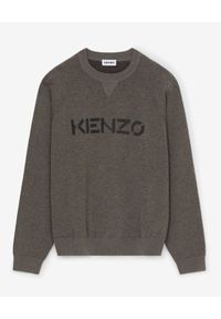 Kenzo - KENZO - Sweter z domieszką wełny z logo. Kolor: brązowy. Materiał: wełna. Długość: długie