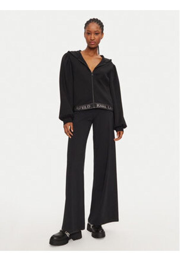 Karl Lagerfeld - KARL LAGERFELD Bluza 246W1803 Czarny Loose Fit. Typ kołnierza: dekolt w karo. Kolor: czarny. Materiał: wiskoza