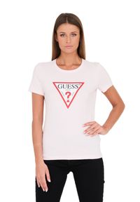 Guess - GUESS Różowy t-shirt Original Tee. Kolor: różowy. Materiał: bawełna