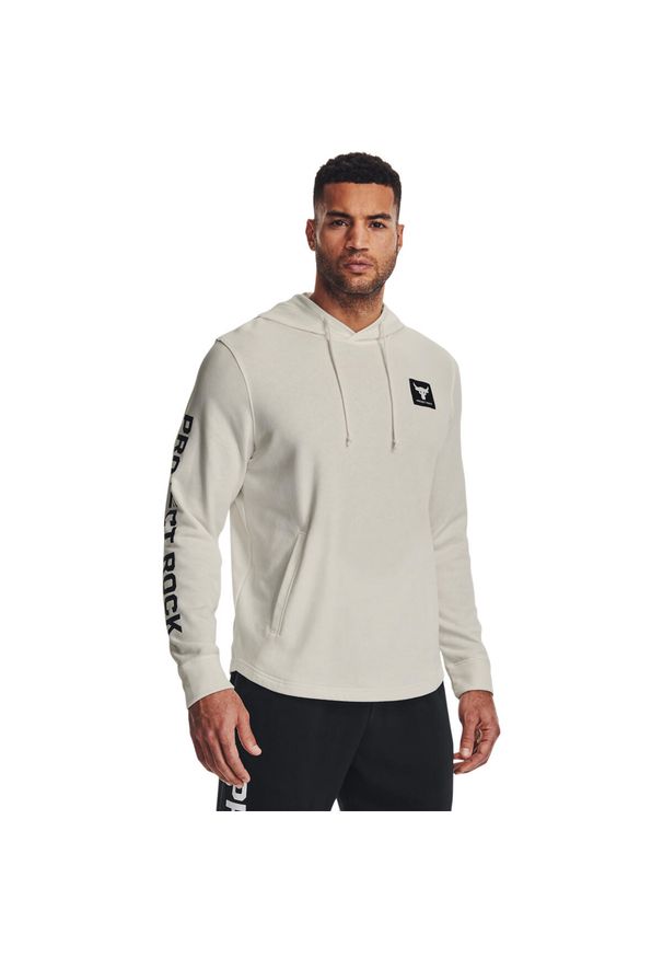 Bluza z kapturem męskie Under Armour Project Rock Terry. Typ kołnierza: kaptur. Kolor: biały. Materiał: bawełna, materiał. Sport: fitness