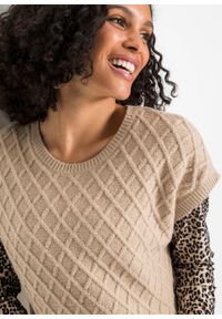 Sweter w warkocze bonprix beżowy melanż. Kolor: beżowy. Materiał: bawełna, elastan, poliamid, materiał, akryl. Wzór: melanż #3
