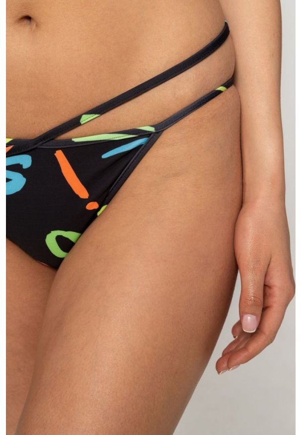 MOSCHINO Czarny dół od bikini w neonowe litery, Rozmiar XS. Kolor: czarny
