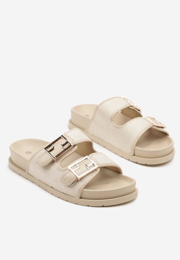 Born2be - Beżowe Casualowe Klapki z Paskami z Klamrami Redunise. Okazja: na co dzień. Kolor: beżowy. Materiał: jeans. Styl: casual