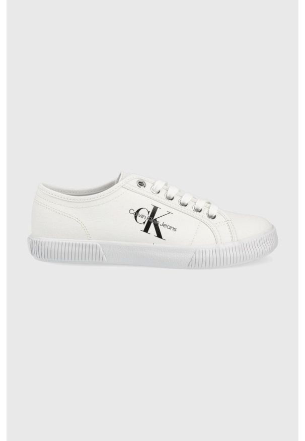 Calvin Klein Jeans tenisówki YW0YW00482.0LA damskie kolor biały. Nosek buta: okrągły. Zapięcie: sznurówki. Kolor: biały. Materiał: guma
