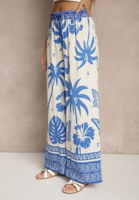 Renee - Niebieskie Szerokie Spodnie z Gumką w Pasie w Stylu Boho Evirami. Kolor: niebieski. Sezon: lato. Styl: boho #4