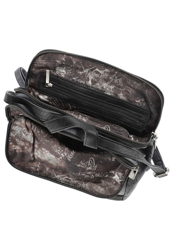 Granatowy Stylowy Damski Plecak Anekke. Kolor: niebieski. Materiał: materiał. Wzór: napisy, aplikacja. Styl: elegancki