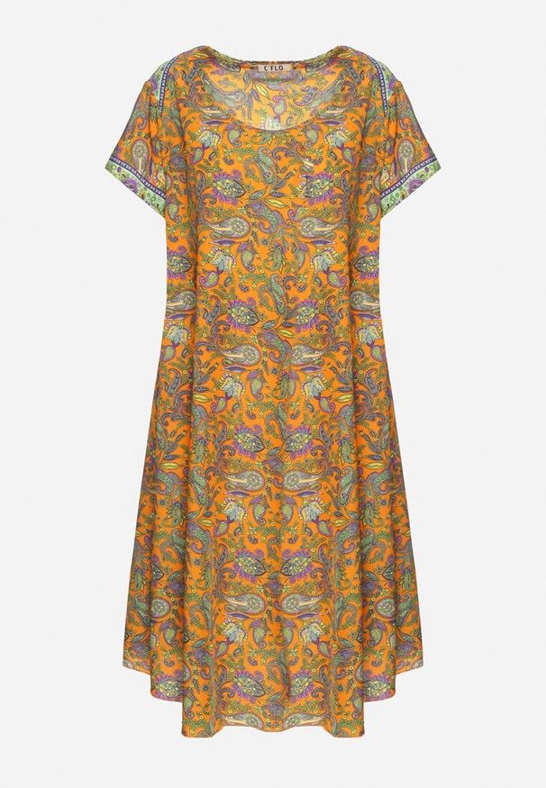 Born2be - Żółta Wiskozowa Sukienka Rozkloszowana we Wzór Paisley Mastis. Kolor: żółty. Materiał: wiskoza. Wzór: paisley