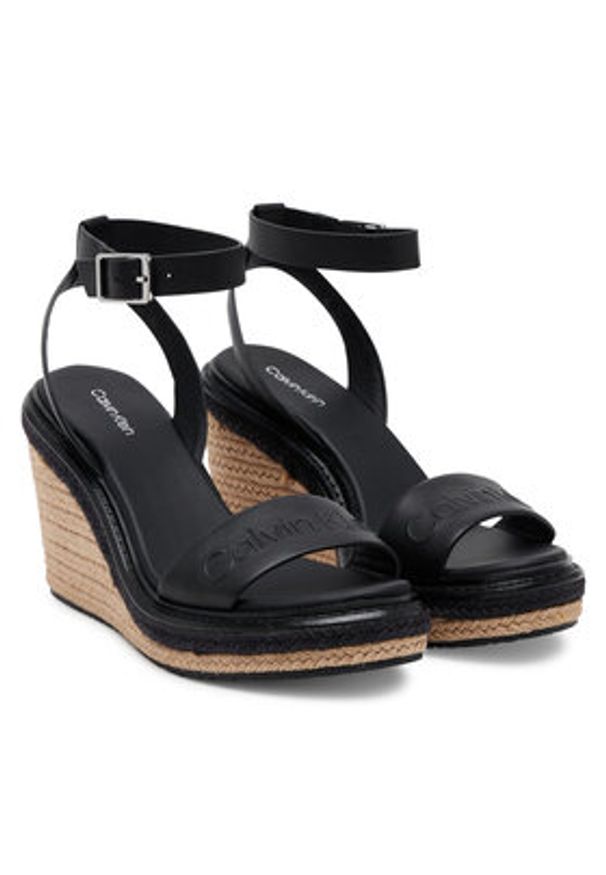 Calvin Klein Espadryle Wedge Sandal 70 - He HW0HW02376 Czarny. Kolor: czarny. Materiał: skóra