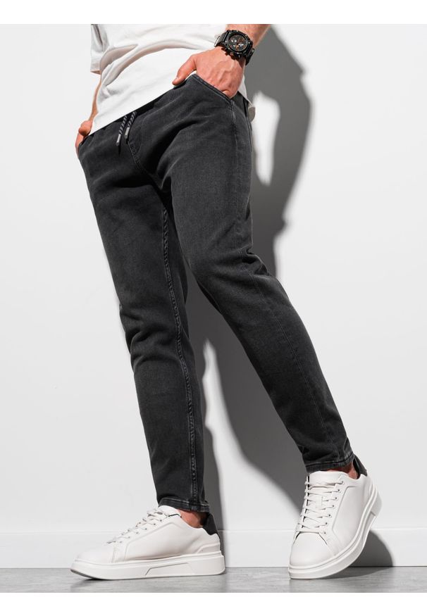 Ombre Clothing - Spodnie męskie joggery P1057 - czarne - XL. Kolor: czarny. Materiał: jeans, bawełna, elastan. Styl: klasyczny