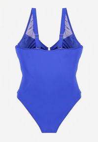 Born2be - Niebieski Strój Kąpielowy Jednoczęściowy z Metaliczną Ozdobą i Marszczeniem Chelviane. Kolekcja: plus size. Kolor: niebieski. Wzór: aplikacja #2