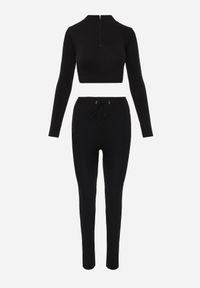 Born2be - Czarny Komplet Sportowy Top z Wycięciem na Kciuk i Spodnie z Wiązaniem Tidrine. Kolor: czarny. Materiał: materiał #7