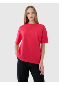 4f - T-shirt oversize gładki damski - różowy. Okazja: na co dzień. Kolor: różowy. Materiał: jersey, dzianina, bawełna. Długość rękawa: krótki rękaw. Długość: krótkie. Wzór: gładki. Styl: sportowy, casual, klasyczny