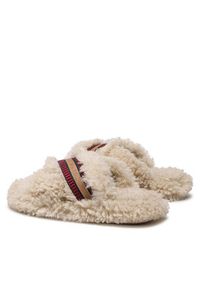 TOMMY HILFIGER - Tommy Hilfiger Kapcie Sherpa Fur Home Slippers Strap FW0FW06576 Beżowy. Kolor: beżowy. Materiał: materiał #8