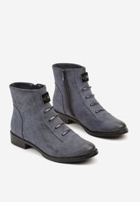 Born2be - Niebieskie Botki Trzewiki z Metalicznymi Klamrami Asanella. Okazja: na co dzień. Zapięcie: klamry. Kolor: niebieski. Materiał: jeans. Styl: casual #4