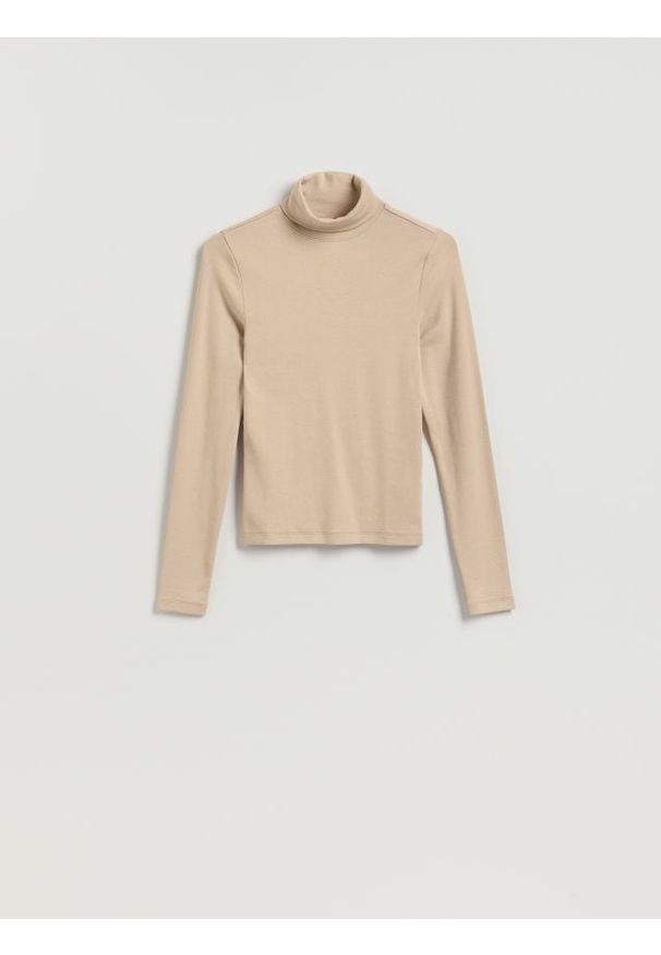 Reserved - Longsleeve z golfem - kremowy. Typ kołnierza: golf. Kolor: kremowy. Materiał: bawełna, dzianina. Długość rękawa: długi rękaw