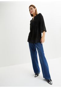 bonprix - Tunika shirtowa z wiskozy. Kolor: czarny. Materiał: koronka, wiskoza. Wzór: aplikacja, koronka