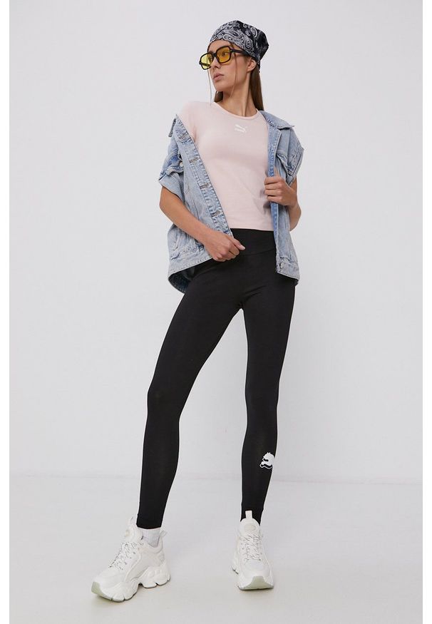 Puma - Legginsy. Kolor: czarny. Wzór: nadruk