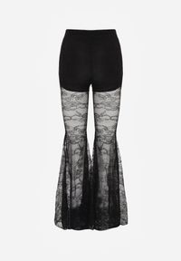 Renee - Czarne Spodnie High Waist o Kroju Dzwonów z Koronki Ferella. Okazja: na randkę. Stan: podwyższony. Kolor: czarny. Materiał: koronka. Wzór: koronka. Styl: elegancki, klasyczny #4