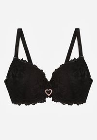 Renee - Czarny Koronkowy Biustonosz Ozdobiony Cyrkoniowym Sercem Bothilei. Kolor: czarny. Materiał: koronka. Wzór: aplikacja #2