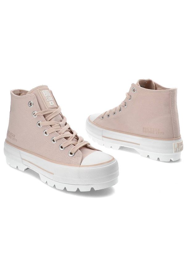 Big-Star - Różowe Trampki Big Star Modne Buty Damskie. Okazja: na co dzień. Kolor: różowy. Materiał: materiał. Szerokość cholewki: normalna. Wzór: gładki. Styl: casual