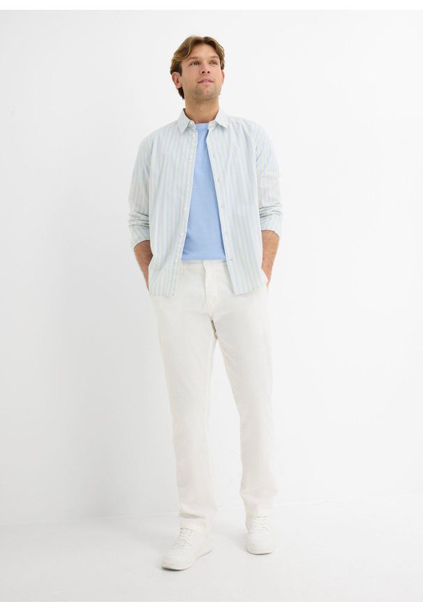 bonprix - Spodnie chinosy z czystego lnu, regular fit, straight. Kolor: biały. Materiał: len. Styl: klasyczny