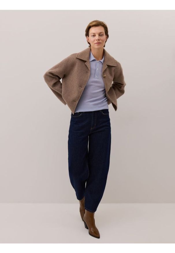 Reserved - Wełniana kurtka handmade - beżowy. Kolor: beżowy. Materiał: wełna. Styl: klasyczny