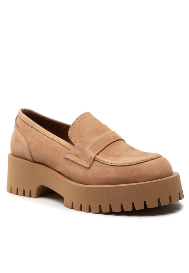 Loafersy Simple. Kolor: beżowy. Materiał: nubuk, skóra