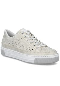 Półbuty damskie ażurowe komfortowe miękkie beżowe Rieker L8849-60. Kolor: beżowy. Materiał: skóra ekologiczna. Wzór: ażurowy #1